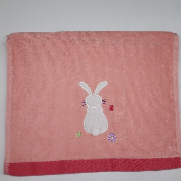 Blossoms & Blooms Pink Bunny Embroidered Hand Towel With Flowers 100% Cotton - Picture 5 of 8
